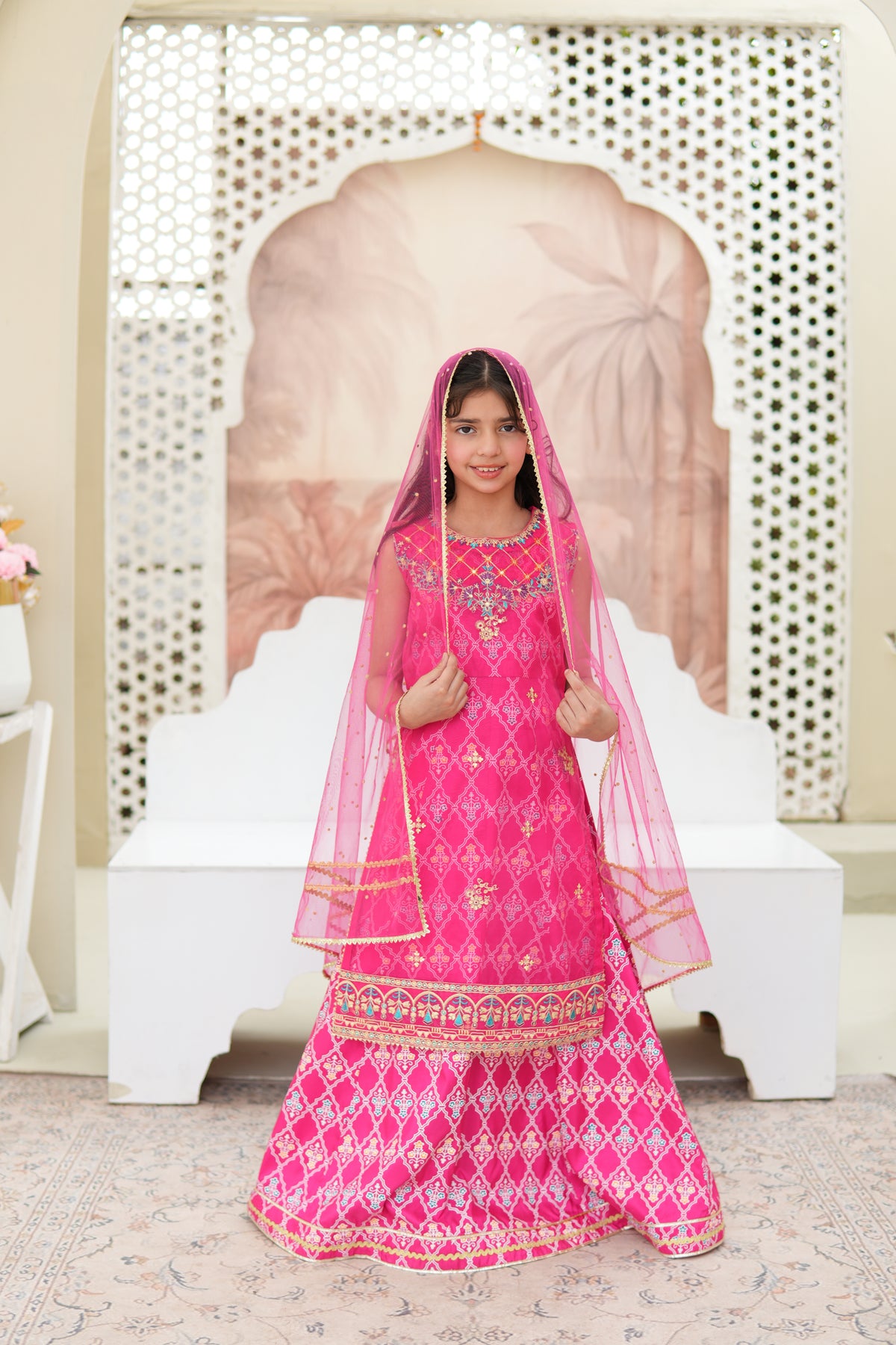 Embroidered Organza Shirt with Sitara Net Dupatta For Girls