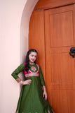 Block Printed Raw Silk Maxi with Dupatta For Girls