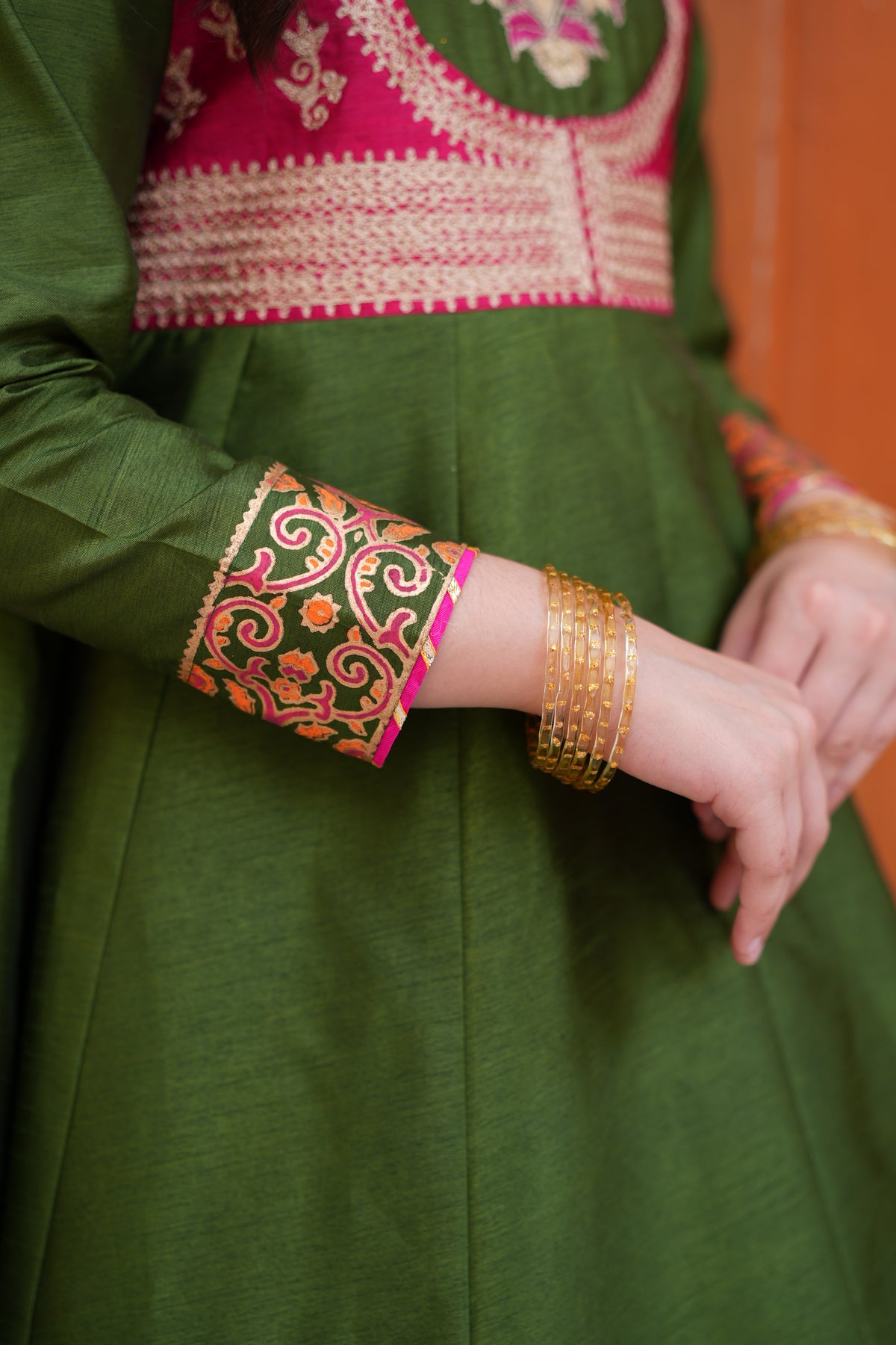 Block Printed Raw Silk Maxi with Dupatta For Girls
