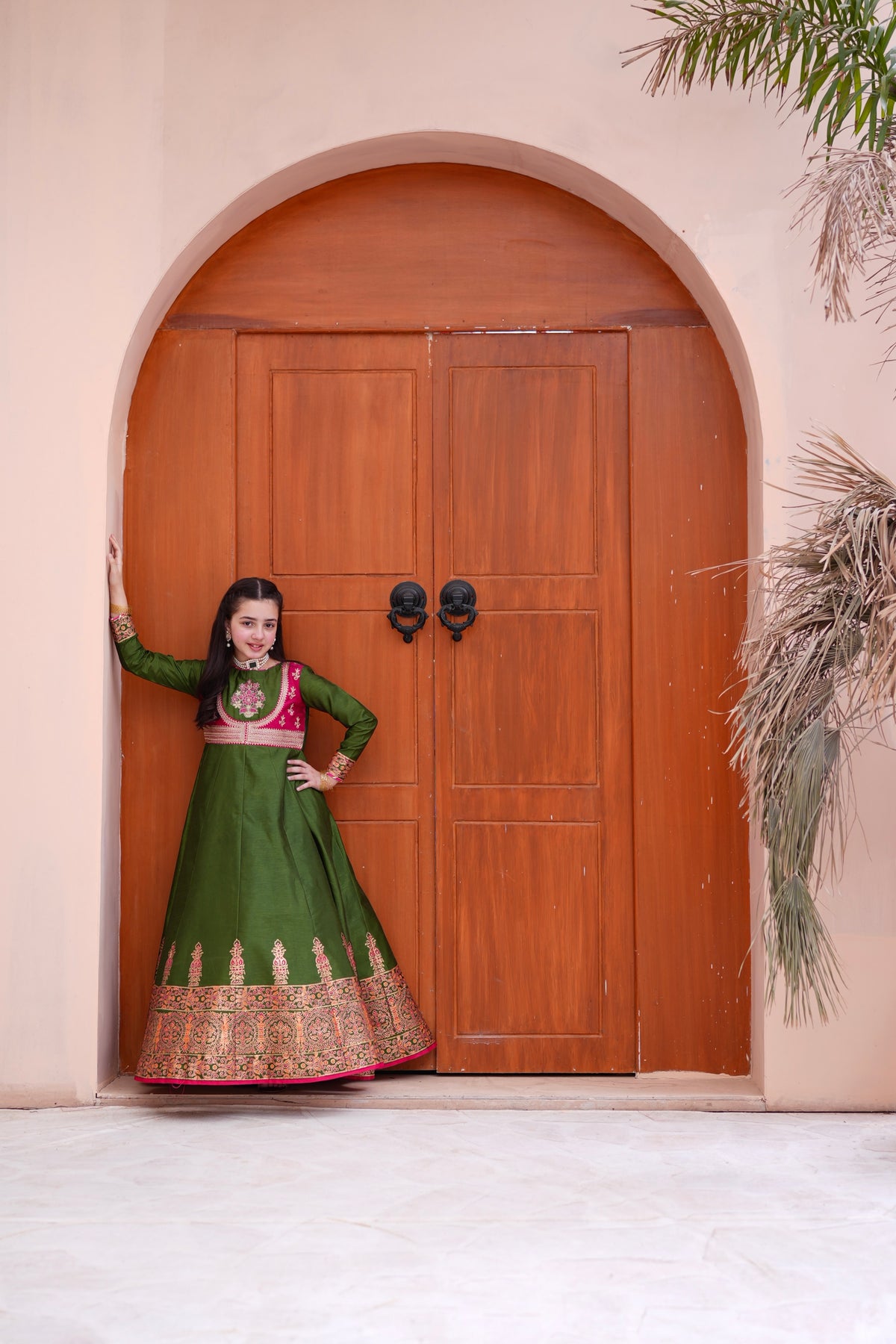 Block Printed Raw Silk Maxi with Dupatta For Girls