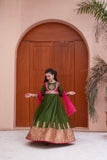 Block Printed Raw Silk Maxi with Dupatta For Girls