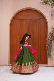 Block Printed Raw Silk Maxi with Dupatta For Girls