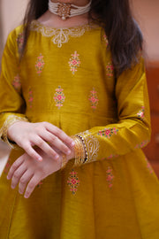 Block Printed Raw Silk Maxi with Dupatta For Girls