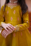 Block Printed Raw Silk Maxi with Dupatta For Girls