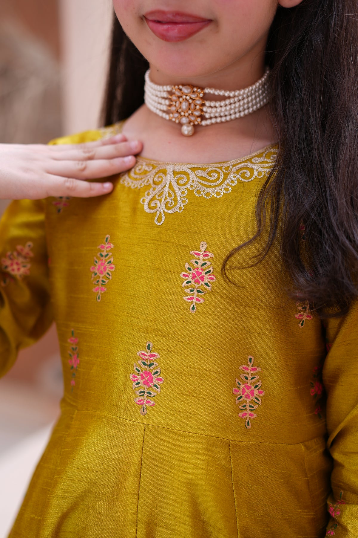 Block Printed Raw Silk Maxi with Dupatta For Girls