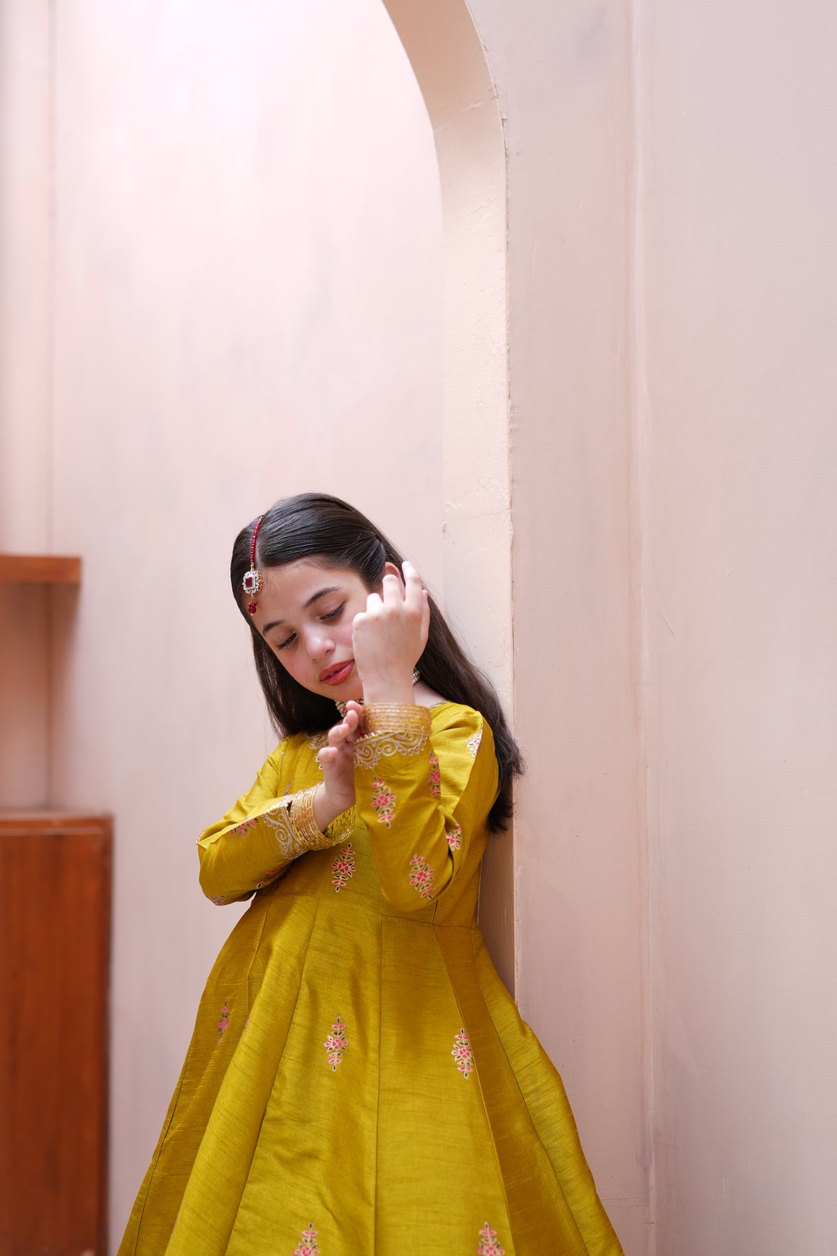 Block Printed Raw Silk Maxi with Dupatta For Girls