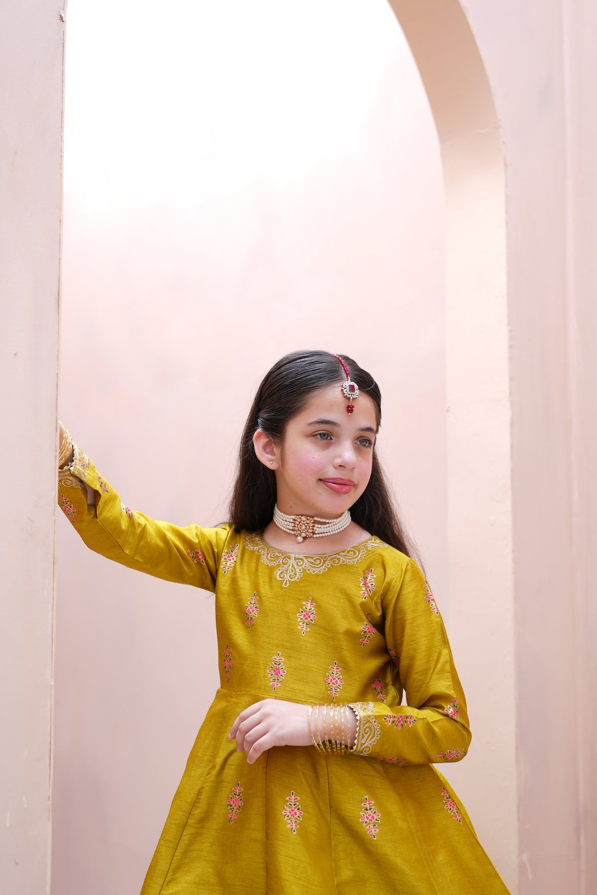 Block Printed Raw Silk Maxi with Dupatta For Girls
