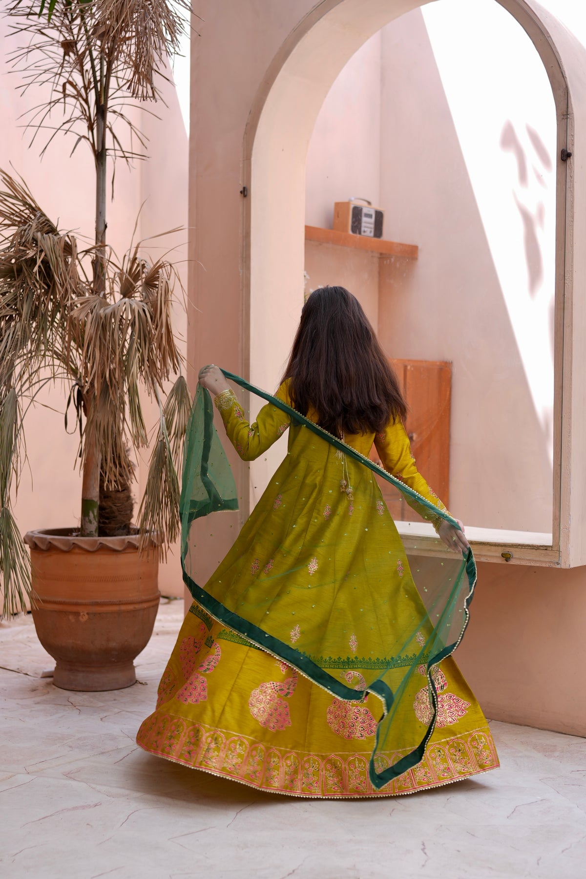 Block Printed Raw Silk Maxi with Dupatta For Girls