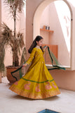 Block Printed Raw Silk Maxi with Dupatta For Girls
