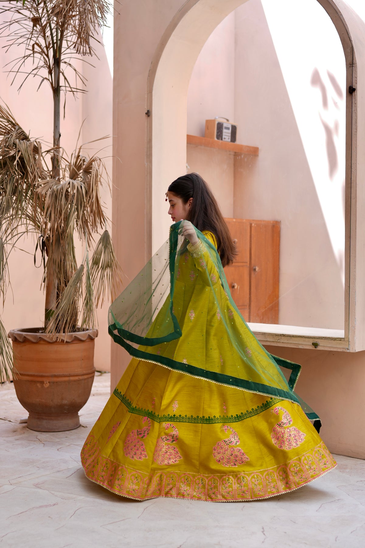 Block Printed Raw Silk Maxi with Dupatta For Girls
