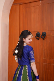 Block Printed Raw Silk Lehenga Choli Set For Girls