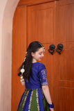 Block Printed Raw Silk Lehenga Choli Set For Girls