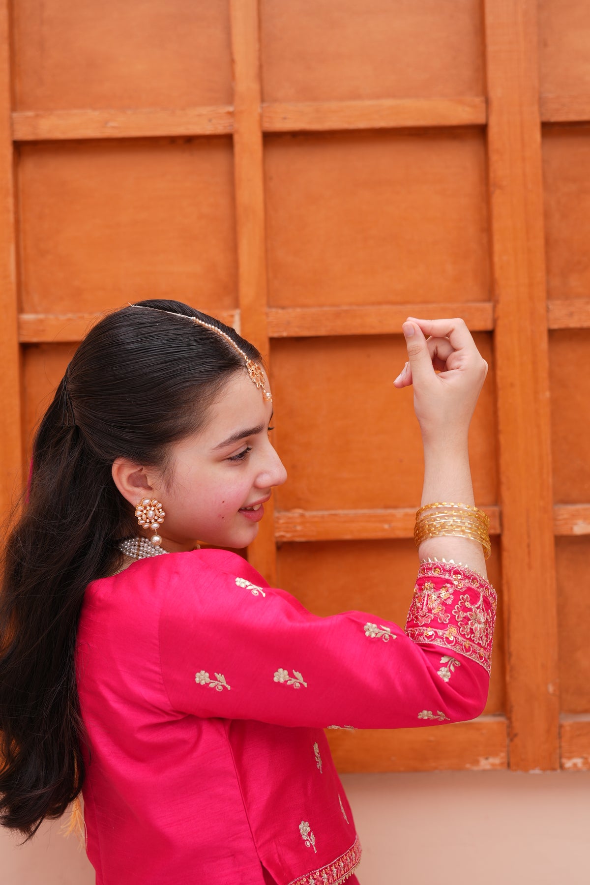 Embroidered Block Printed Raw Silk Lehenga Choli with Dupatta For Girls