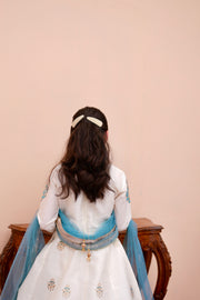 Block Printed Raw Silk Lehenga Choli with Dupatta For Girls