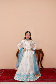 Block Printed Raw Silk Lehenga Choli with Dupatta For Girls