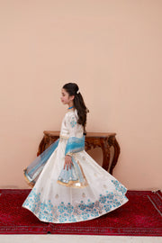 Block Printed Raw Silk Lehenga Choli with Dupatta For Girls