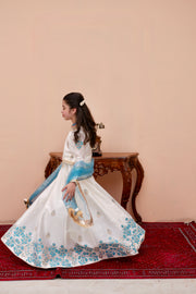 Block Printed Raw Silk Lehenga Choli with Dupatta For Girls