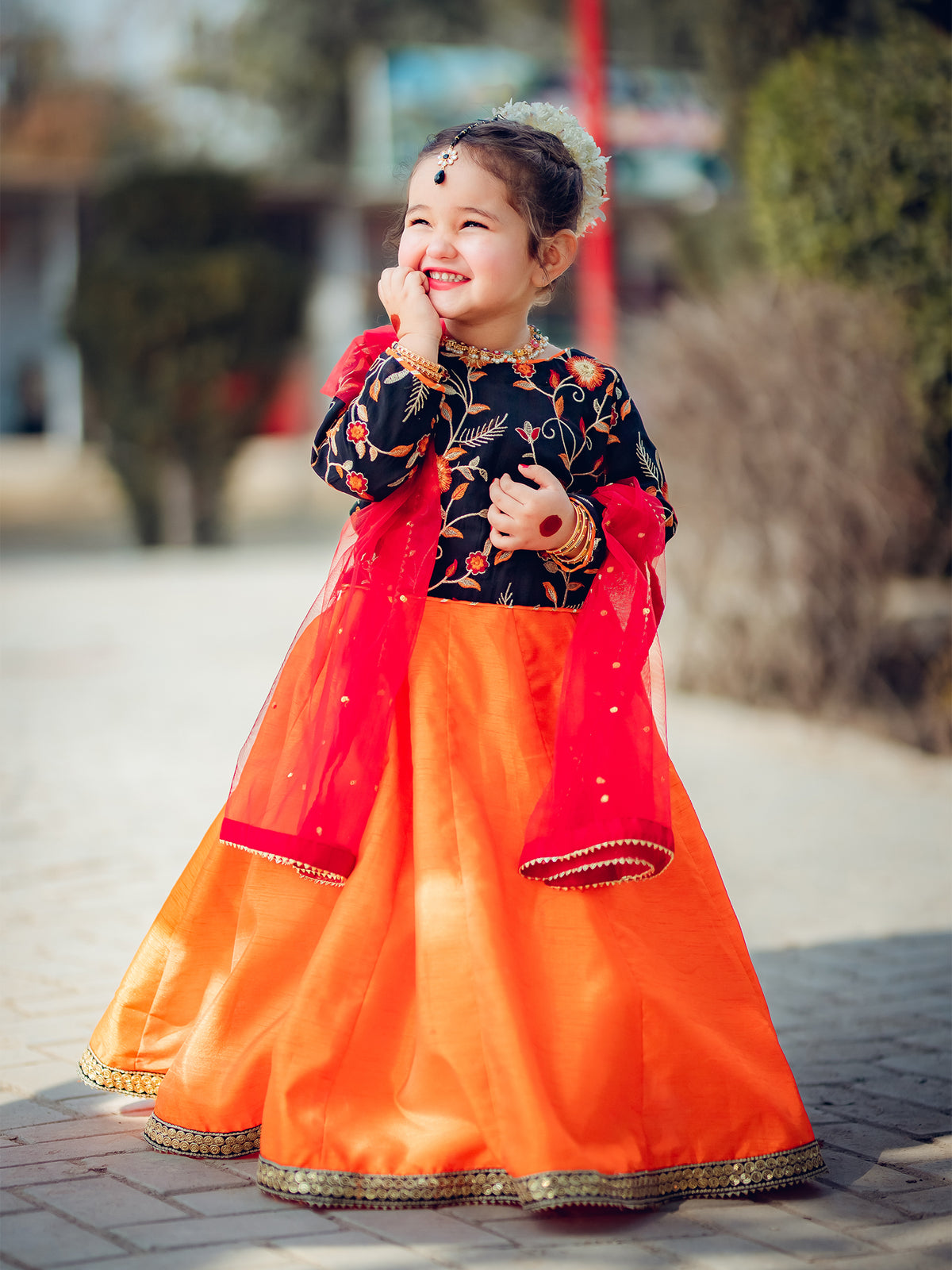 Embroidered Chiffon Lehenga Choli with Sitara Net Dupatta For Girls