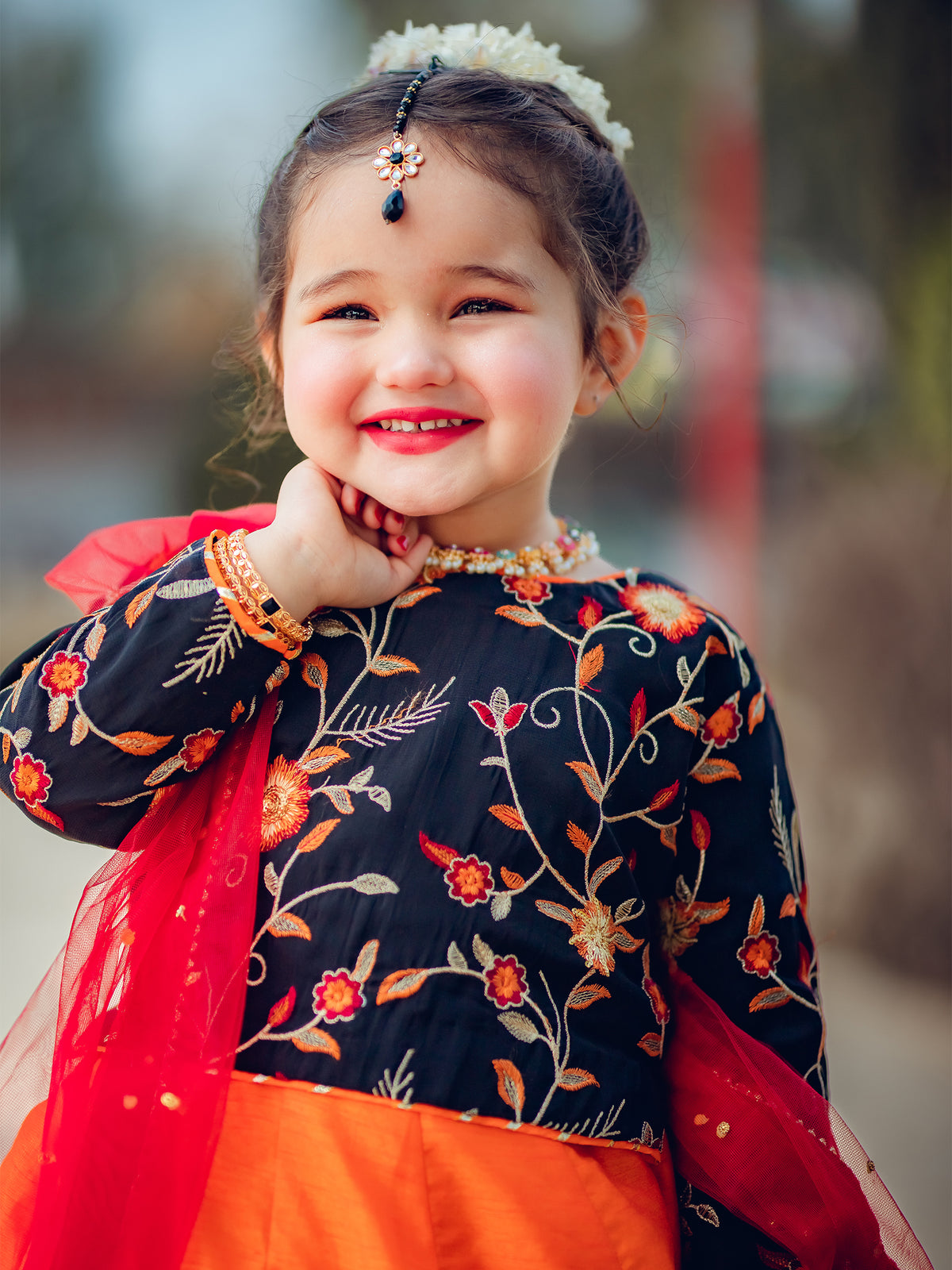 Embroidered Chiffon Lehenga Choli with Sitara Net Dupatta For Girls