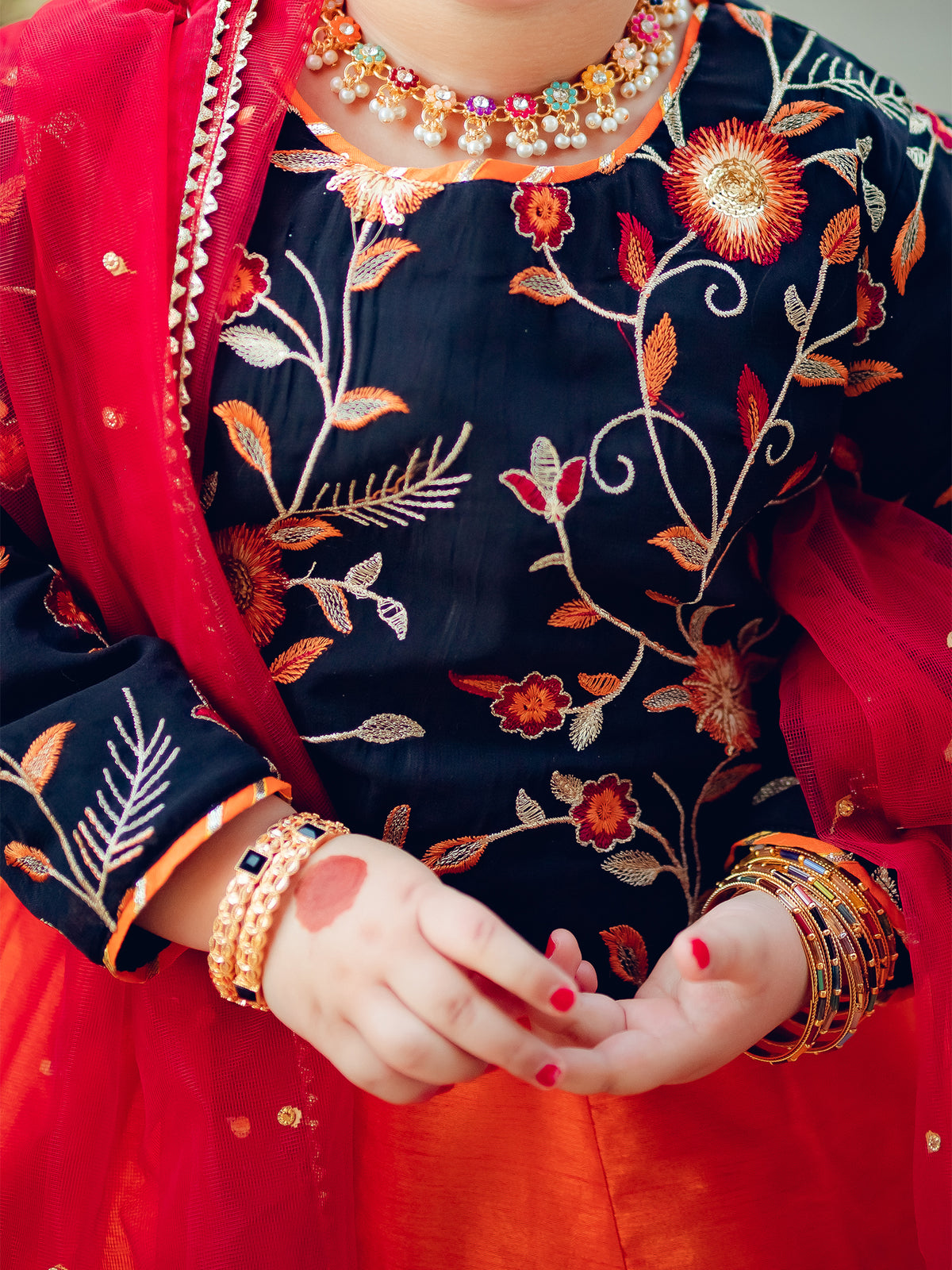 Embroidered Chiffon Lehenga Choli with Sitara Net Dupatta For Girls