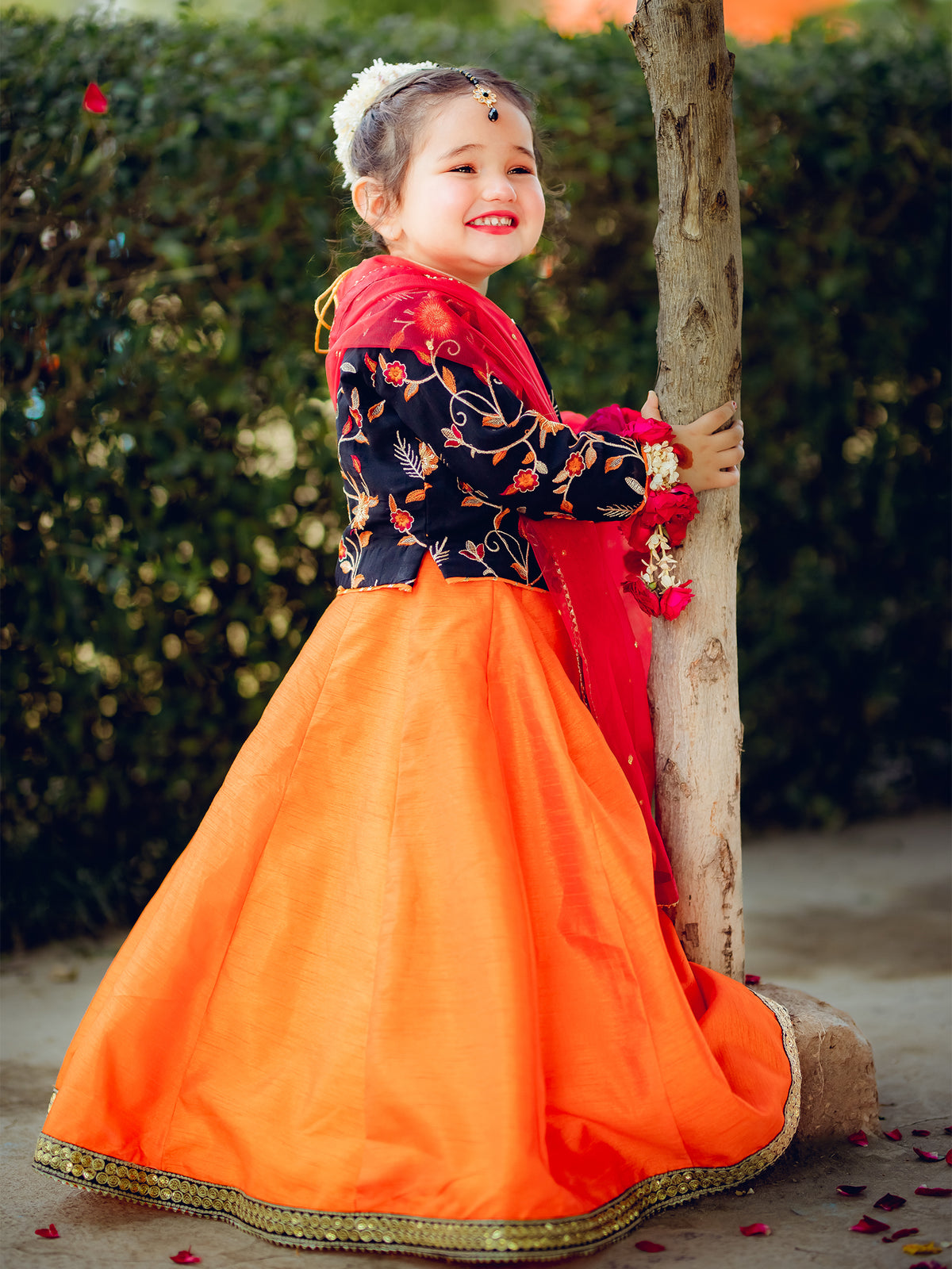 Embroidered Chiffon Lehenga Choli with Sitara Net Dupatta For Girls