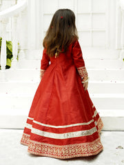 Block Printed Raw Silk Maxi with Sitara Net Dupatta For Girls