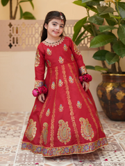 Block Printed Raw Silk Maxi with Sitara Net Dupatta For Girls