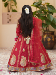 Block Printed Raw Silk Maxi with Sitara Net Dupatta For Girls