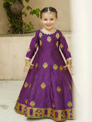 Block Printed Raw Silk Maxi with Dupatta For Girls