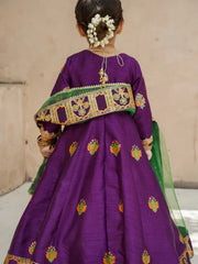 Block Printed Raw Silk Maxi with Dupatta For Girls