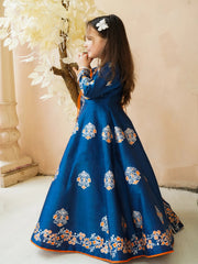 Block Printed Raw Silk Maxi with Dupatta For Girls