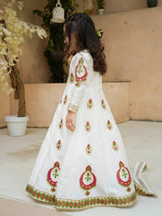 Block Printed Raw Silk Maxi with Sitara Net Dupatta For Girls