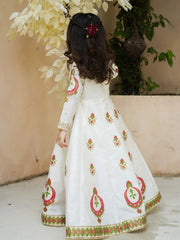 Block Printed Raw Silk Maxi with Sitara Net Dupatta For Girls