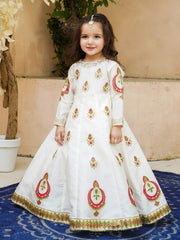Block Printed Raw Silk Maxi with Sitara Net Dupatta For Girls