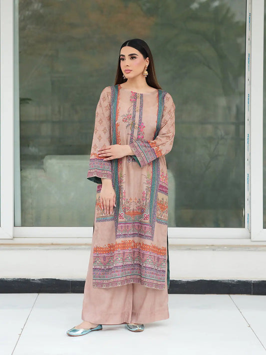 Ivory Beige Ethnic Printed 2-Piece Suit For Women