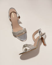 Lira Silver Elegant Diamante Knot Kitten Heels For Women
