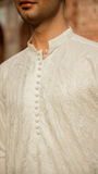 Off White Chikankari Embroidered Kurta For Men
