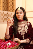 Zeba Maroon Burgundy Velvet Shirt & Sharara with Dupatta For Women