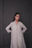 Ash Grey Kalidaar Co-Ord Set: Shirt & Straight Pant For Women