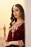 Zeba Maroon Burgundy Velvet Shirt & Sharara with Dupatta For Women