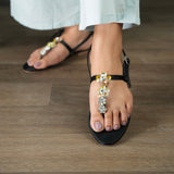 Black Pearl & Maroon Pearl Sequin Embellished Sandal – Elegant Traditional Flats For Women