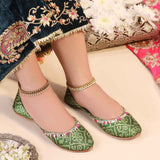 Bandhani Cobalt Green & Blue Mirror Work Khussa For Women