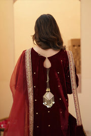 Zeba Maroon Burgundy Velvet Shirt & Sharara with Dupatta For Women