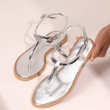 Sterling Glow Silver T-Strap Sandals For Women