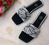 Roma Black Slides - Elegance with Pearl Embellishments For Women