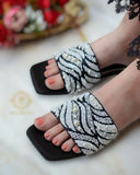 Roma Black Slides - Elegance with Pearl Embellishments For Women