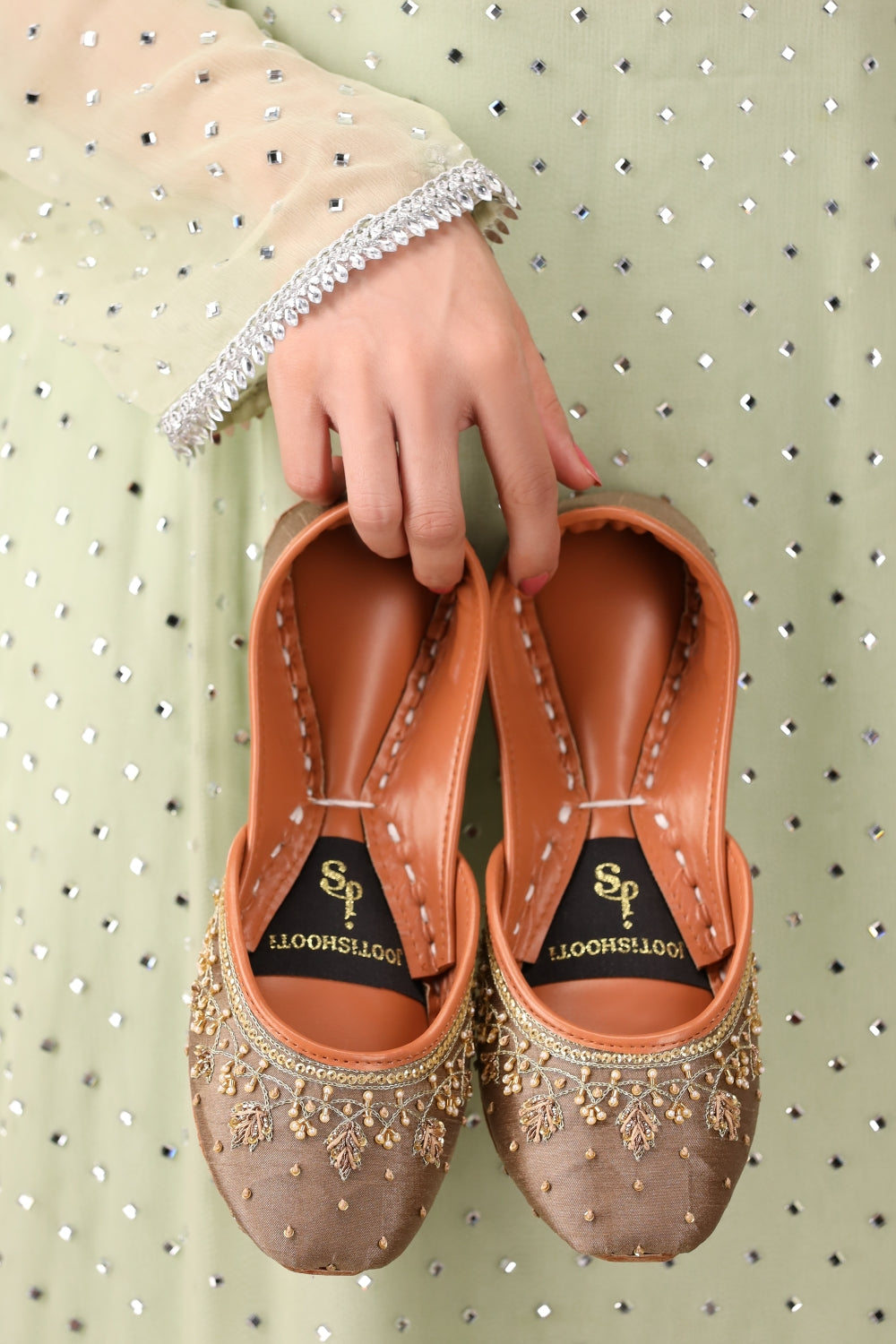 Zarmin Taupe Hand-Embellished Khussa For Women