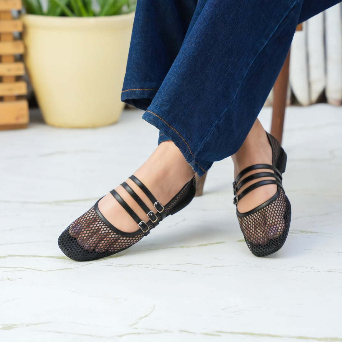 Black Mesh Strap Flats – Stylish & Comfortable Everyday Shoes For Women