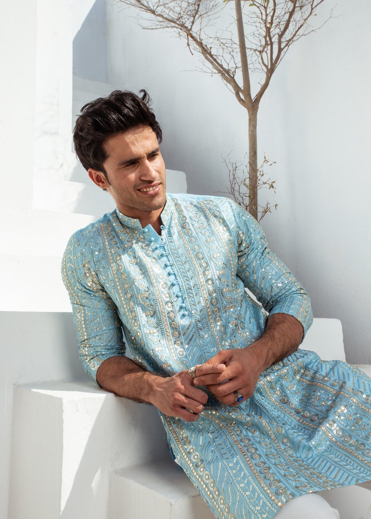 Sky Chanderi Kurta Pajama – Stylish & Elegant For Men