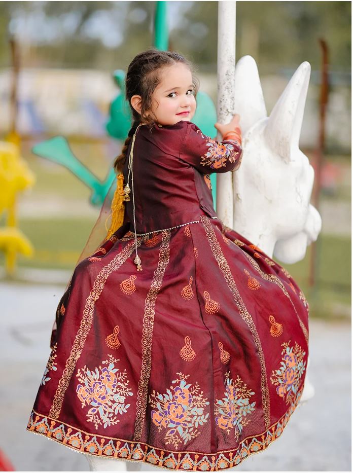 Royal Block Printed Raw Silk Lehenga Choli For Girls